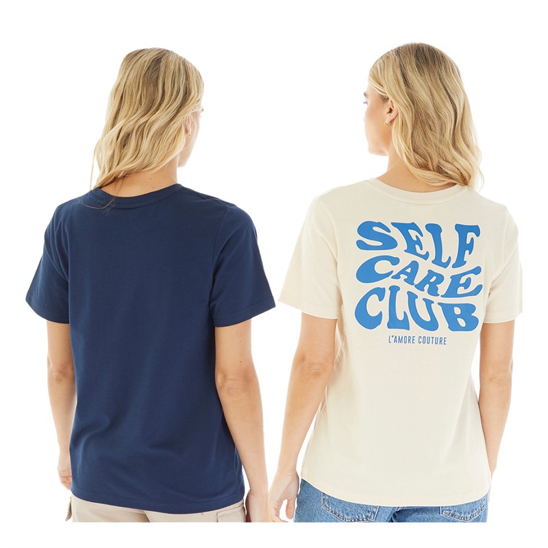 L'amore Couture Womens Wellness Two Pack T-Shirts Navy/Ecru