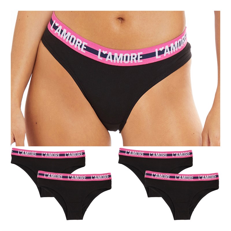 L'amore Couture Womens Five Pack Briefs Black