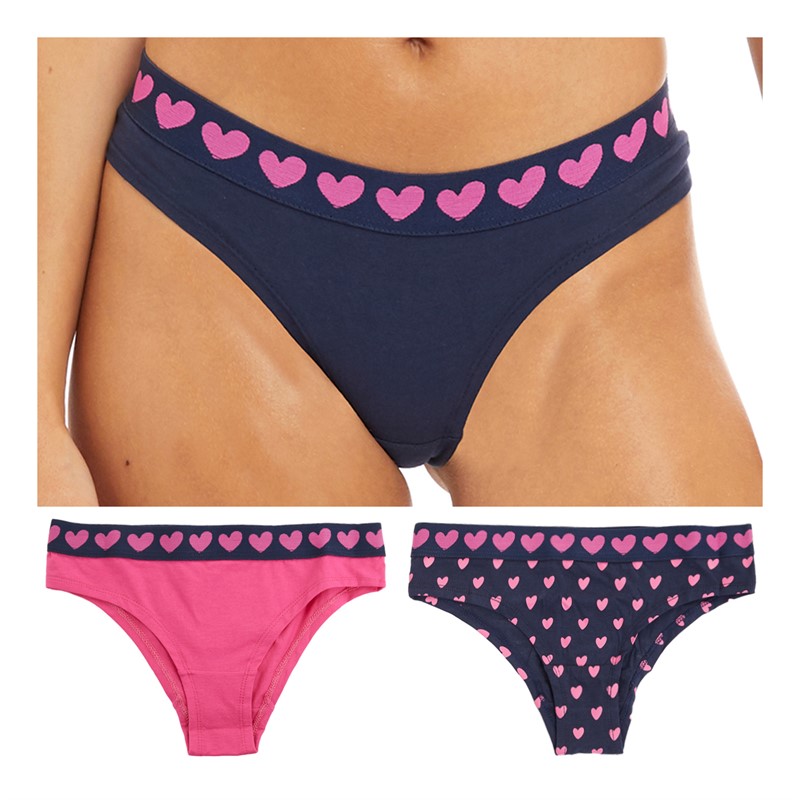 L'amore Couture Womens Microheart Three Pack Briefs Navy/Navy/Pink