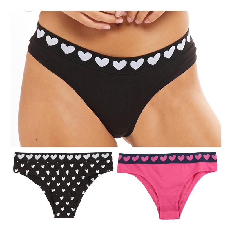 L'amore Couture Womens Microheart Three Pack Briefs Black/Black/Pink