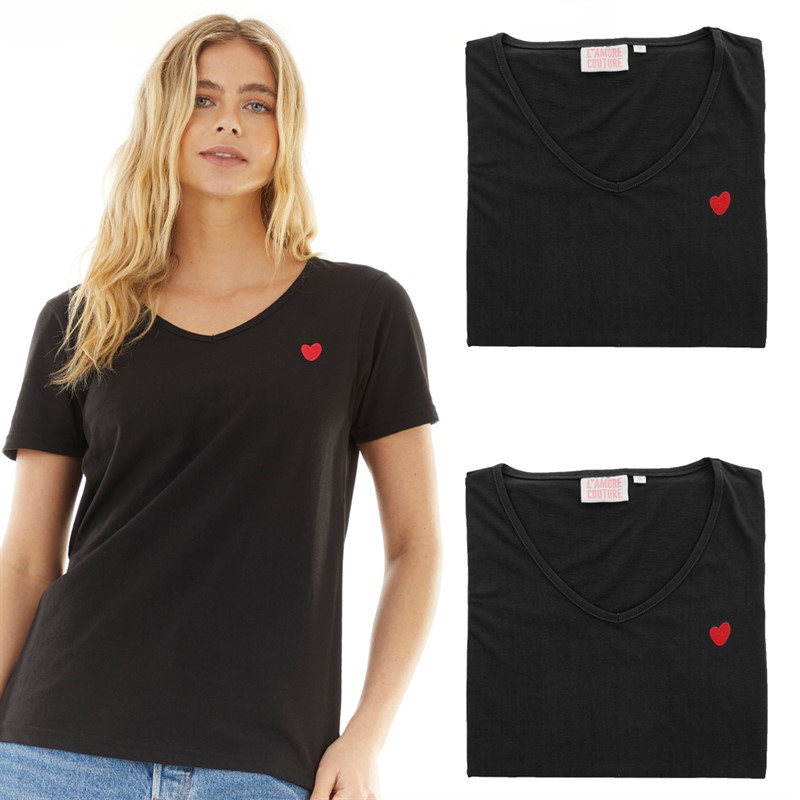 L'amore Couture Womens Cali Three Pack V-Neck T-Shirts Black