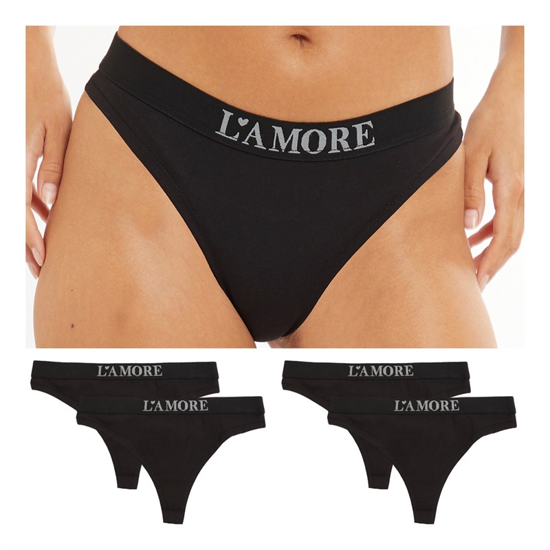 L'amore Couture Womens Jewel Five Pack Thongs Black