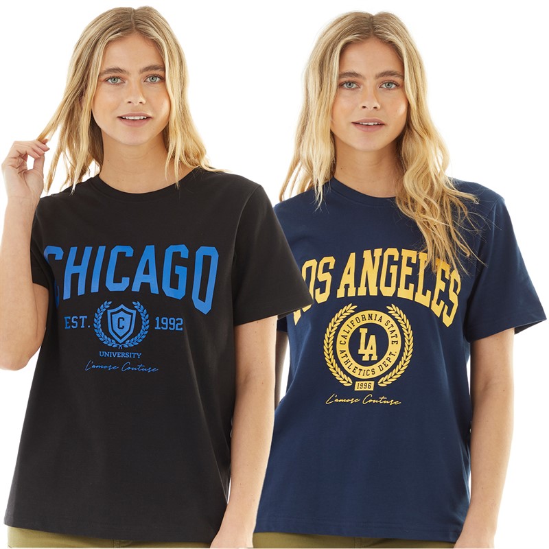 L'amore Couture Womens State/Chicago Two Pack T-Shirts Navy/Black