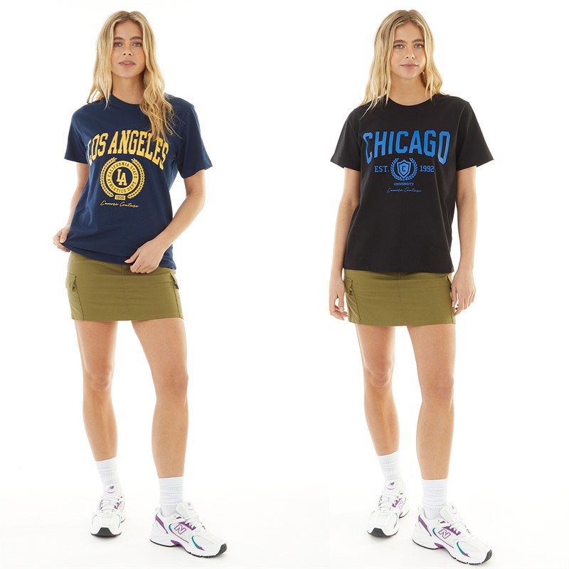 L'amore Couture Womens State/Chicago Two Pack T-Shirts Navy/Black