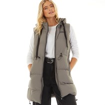 L'amore Couture Womens Starlight Hooded Long Gilet Charcoal