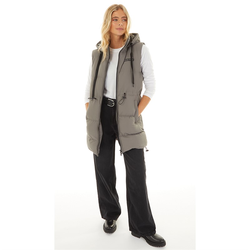 L'amore Couture Womens Starlight Hooded Long Gilet Charcoal