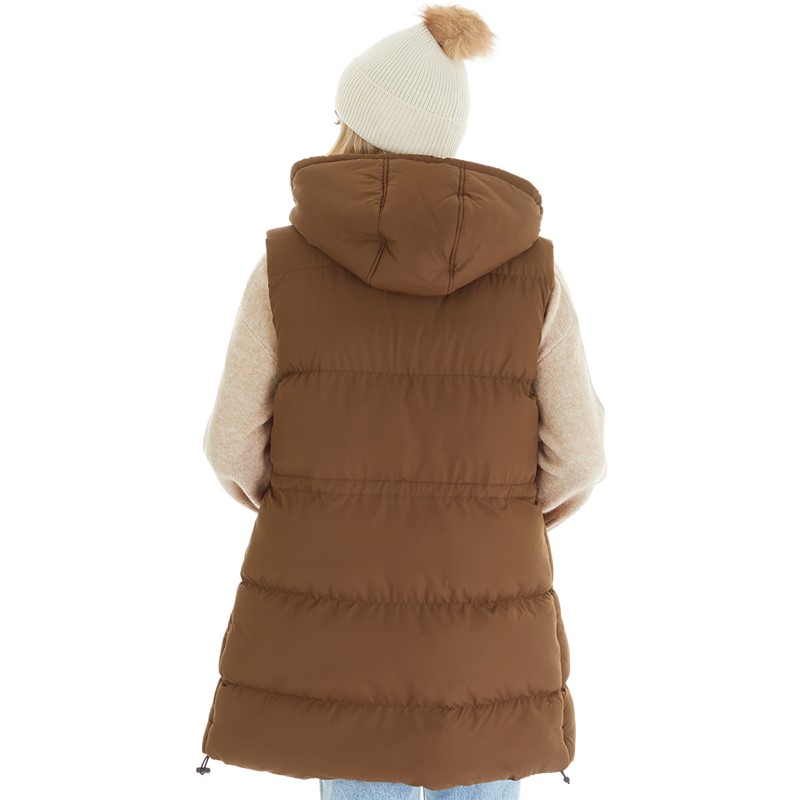 L'amore Couture Womens Starlight Hooded Long Gilet Brown