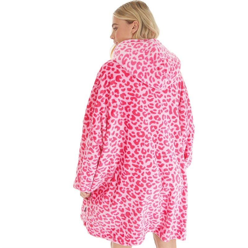 L'amore Couture Womens Snuggle Hoodie Pink Leopard