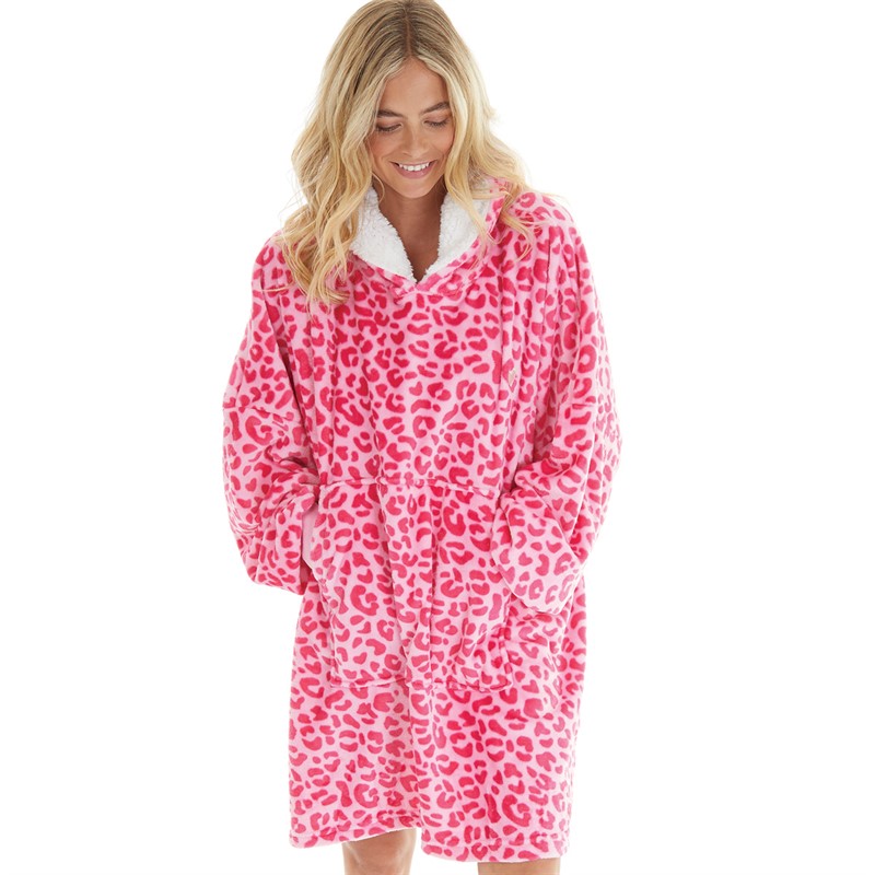 L'amore Couture Womens Snuggle Hoodie Pink Leopard