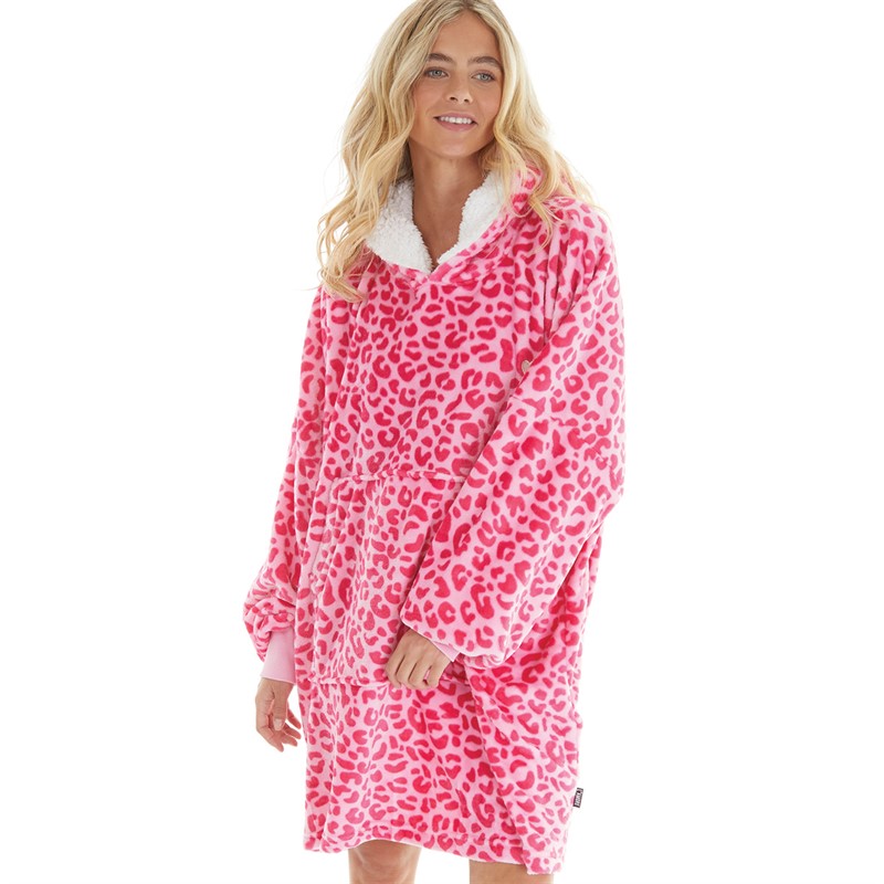 L'amore Couture Womens Snuggle Hoodie Pink Leopard