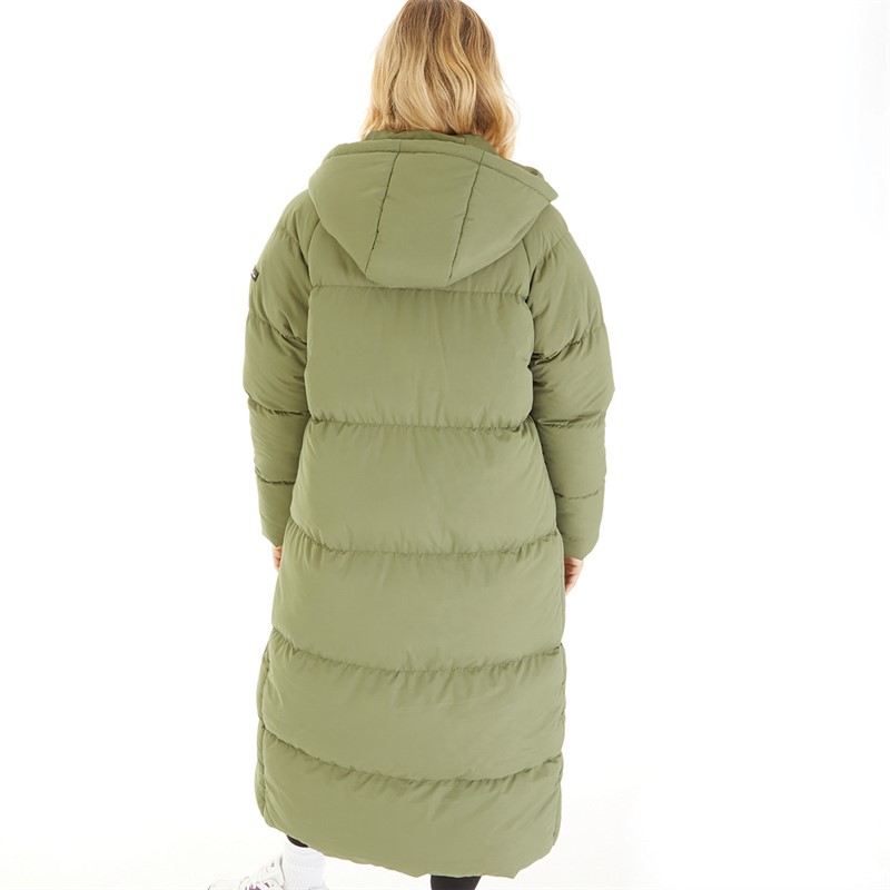 L'amore Couture Womens Fields Maxi Hooded Puffer Sage