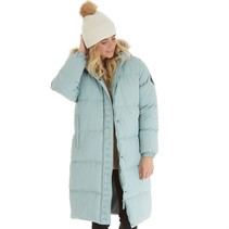 L'amore Couture Womens Harper Longline Puffer Jacket Hooded Fur Sage