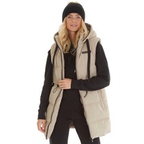 L'amore Couture Womens Starlight Hooded Long Gilet Camel