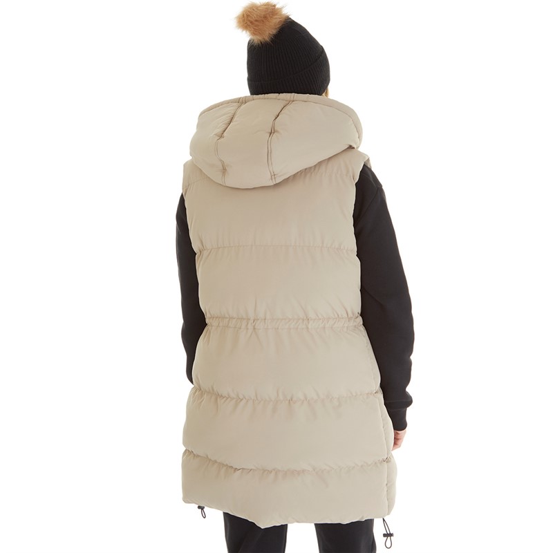 L'amore Couture Womens Starlight Hooded Long Gilet Camel