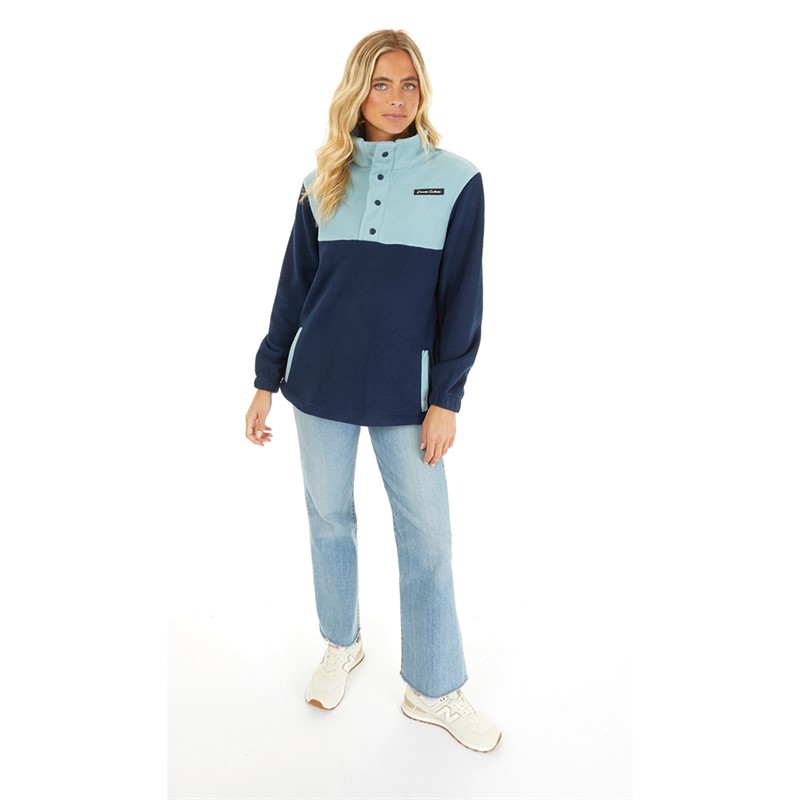 L'amore Couture Womens Scarlett Press Stud Neck Microfleece Navy