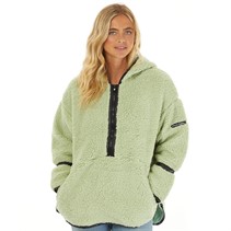 L'amore Couture Womens Talia 1/2 Zip Hooded Borg Fleece Sage