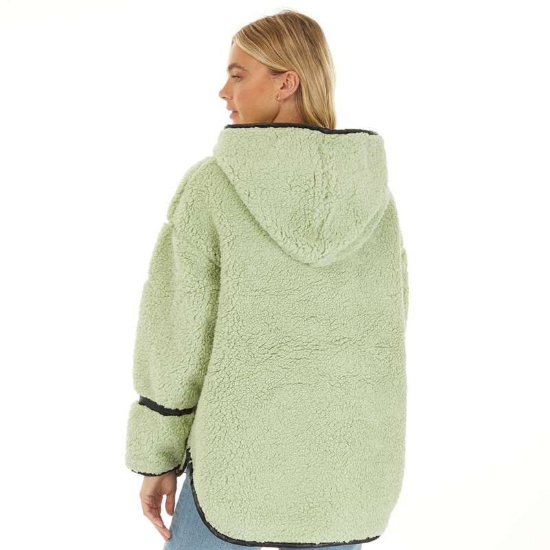 L'amore Couture Womens Talia 1/2 Zip Hooded Borg Fleece Sage