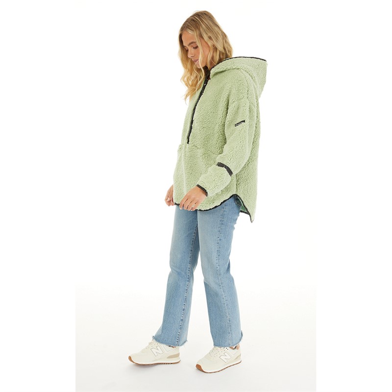 L'amore Couture Womens Talia 1/2 Zip Hooded Borg Fleece Sage