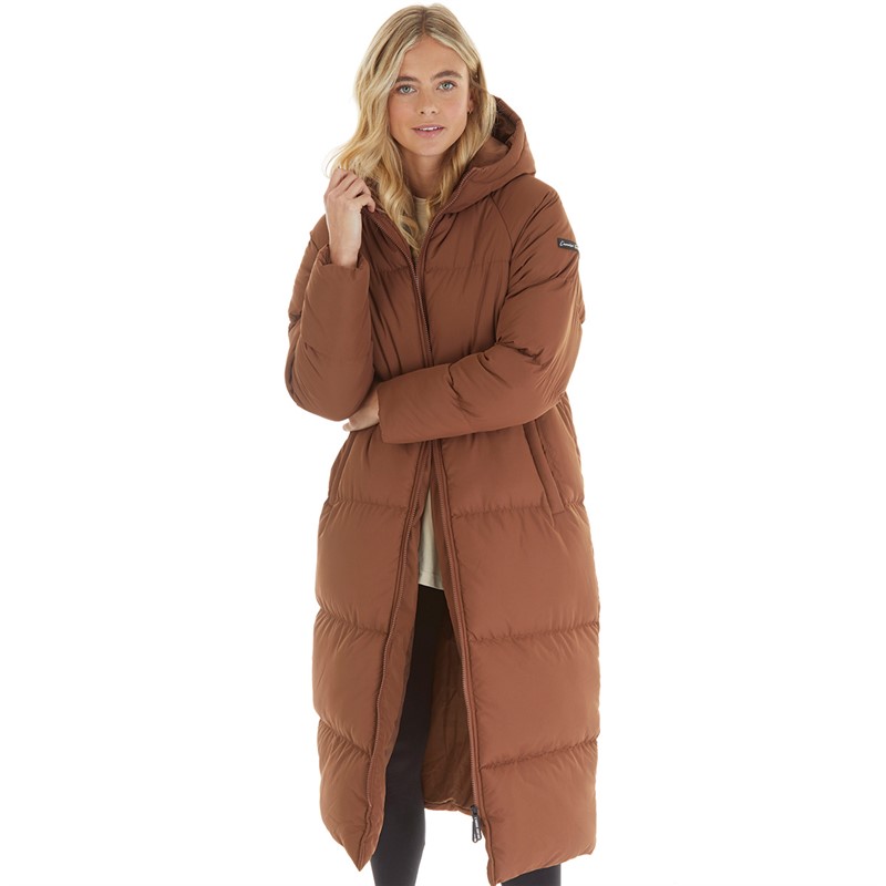 L'amore Couture Womens Fields Maxi Hooded Puffer Jacket Brown