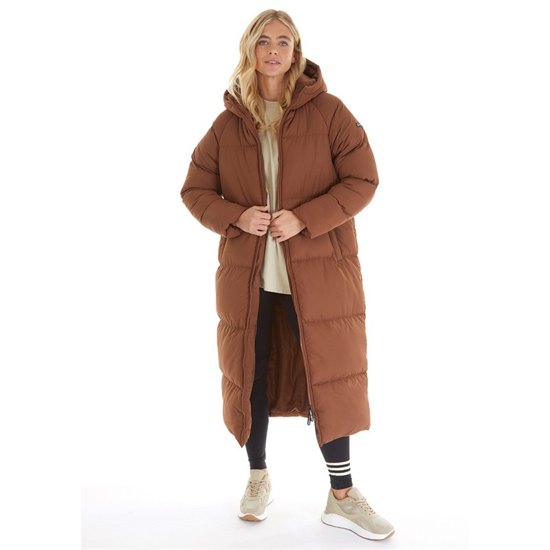 L'amore Couture Womens Fields Maxi Hooded Puffer Jacket Brown