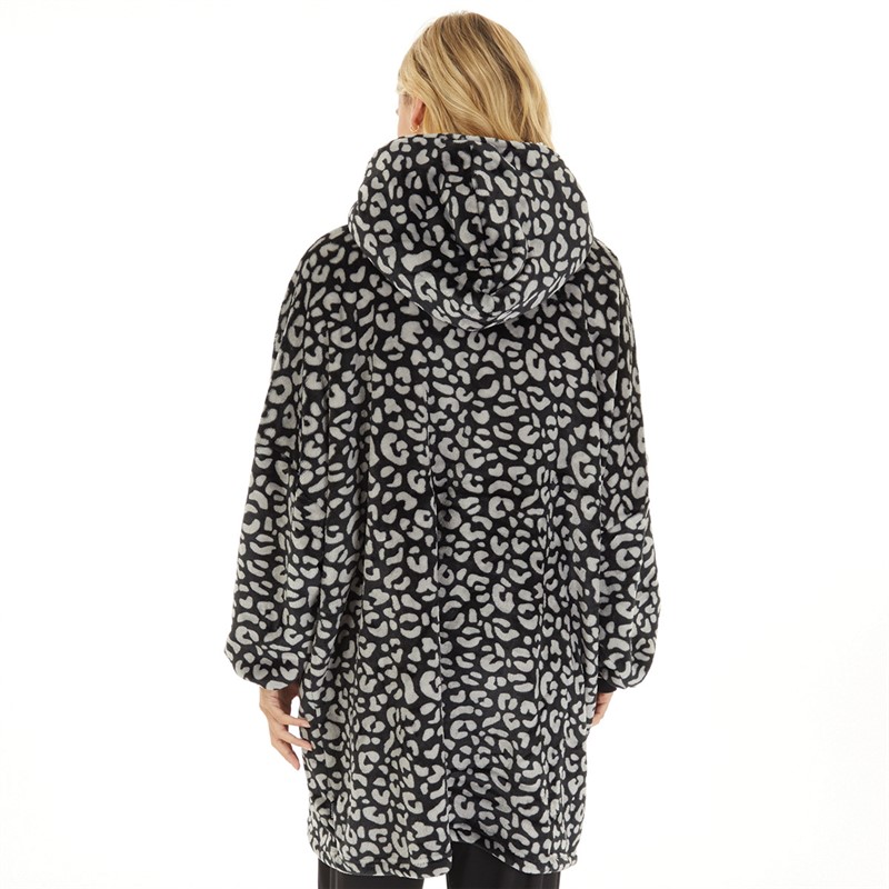 L'amore Couture Womens Snuggle Hoodie Black Leopard