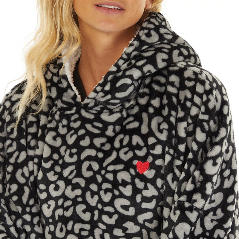 L'amore Couture Womens Snuggle Hoodie Black Leopard