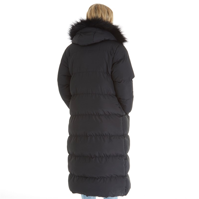 L'amore Couture Womens Bria Hooded Puffer With Tonal Fur Black