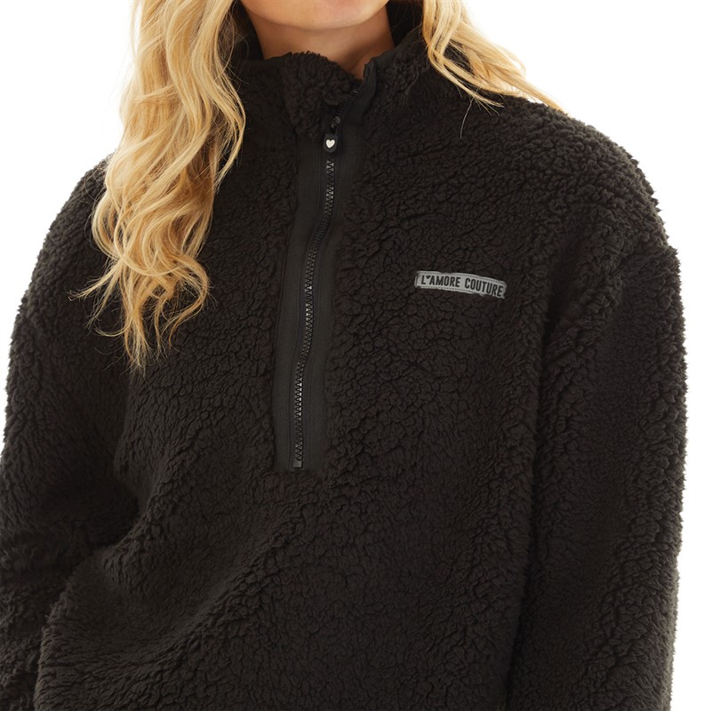 L'amore Couture Womens Tessa 1/2 Zip Borg Fleece Black