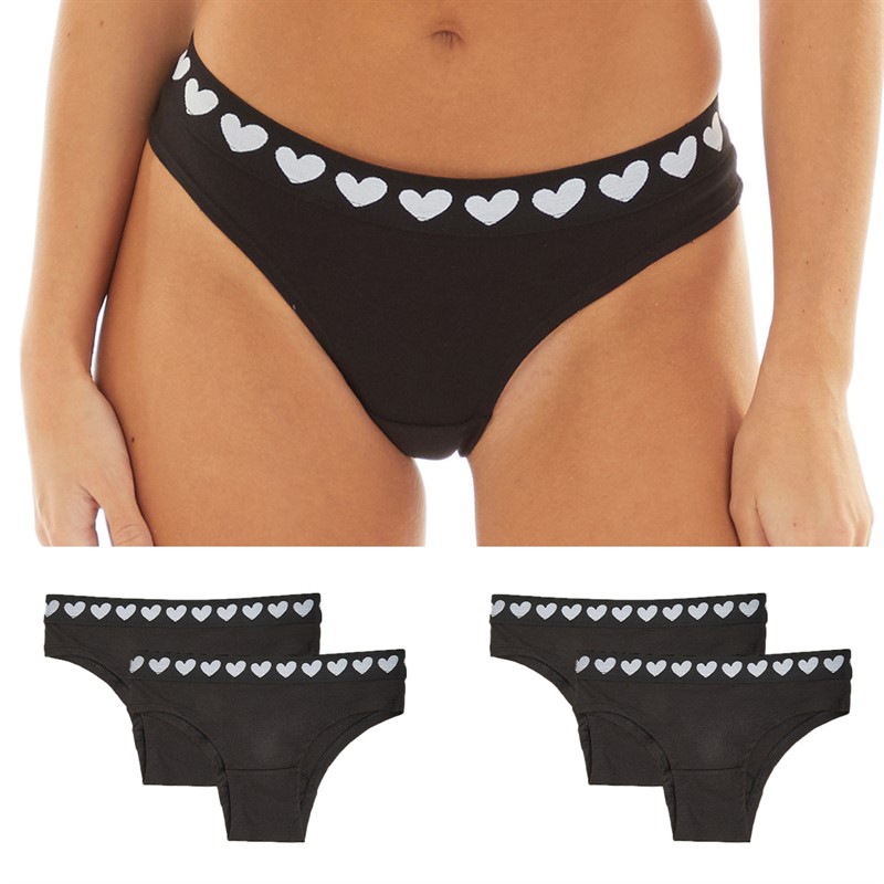 L'amore Couture Womens LC Hearts Five Pack Briefs Black/White