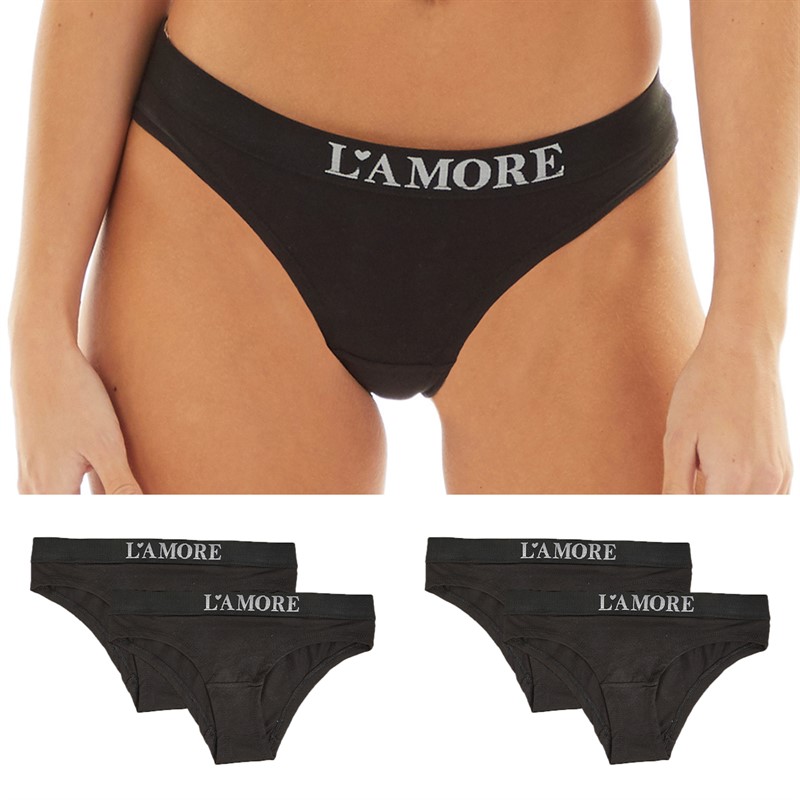 L'amore Couture Womens LC Jewel Five Pack Briefs Black