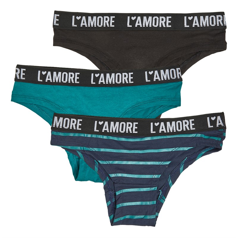 L'amore Couture Womens Stripe Three Pack Briefs Navy Stripe/Teal/Black