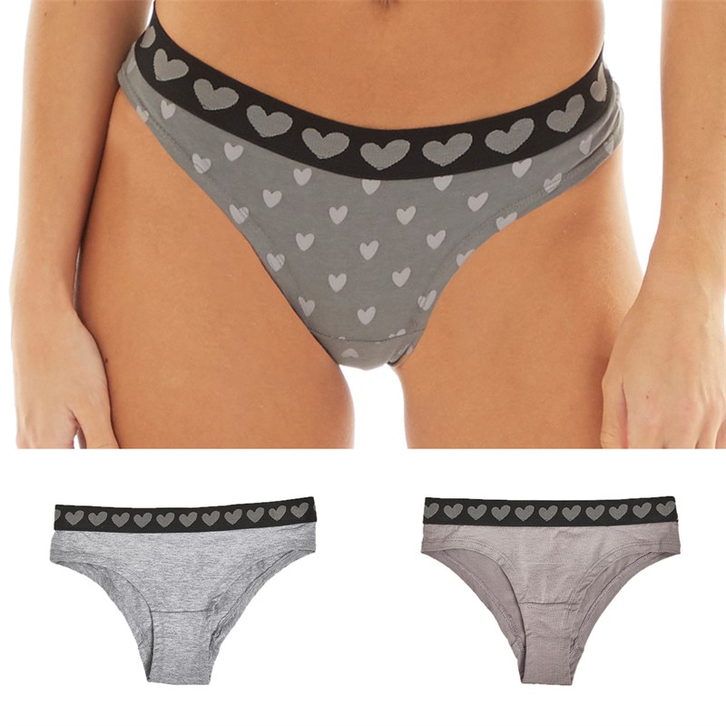 L'amore Couture Womens Micro Heart Three Pack Briefs Greys