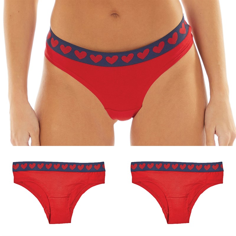 L'amore Couture Womens Micro Heart Three Pack Briefs Navy/Red