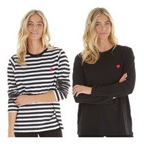 L'amore Couture Womens Tilly Two Pack Long Sleeve T-Shirts Black/Black Stripe