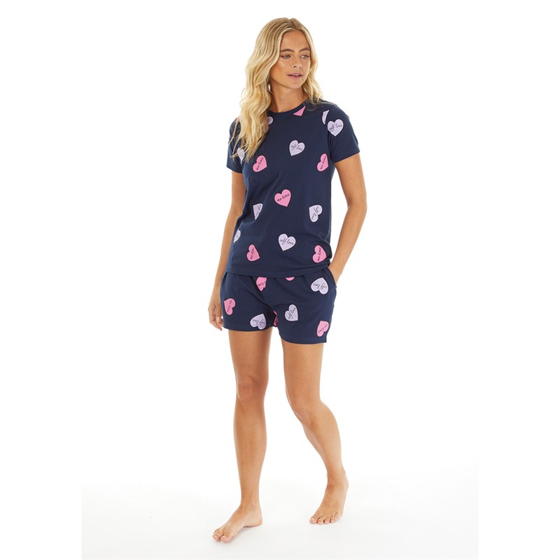 L'amore Couture Womens Self Love Shortie Pyjama Set Navy