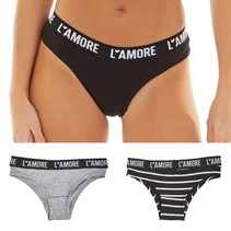 L'amore Couture Womens Stripe Three Pack Briefs Black Stripe/Black/Grey Marl