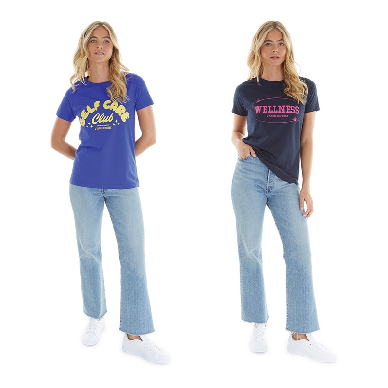 L'amore Couture Womens Wellness Two Pack T-Shirts Navy/Cobalt