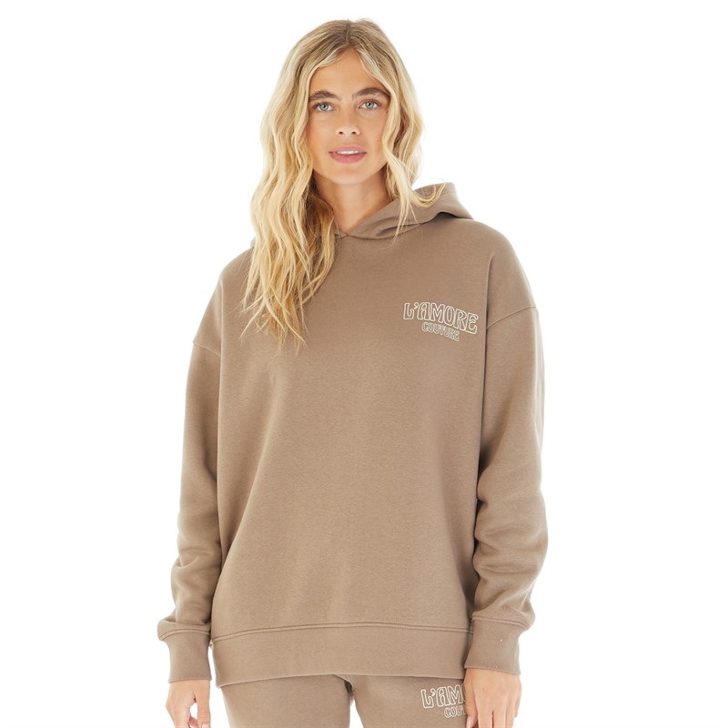 L'amore Couture Womens Stork Oversized Hoodie Brown