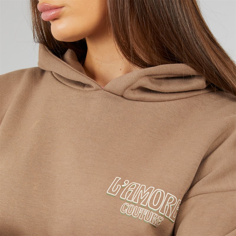 L'amore Couture Womens Stork Oversized Hoodie Brown