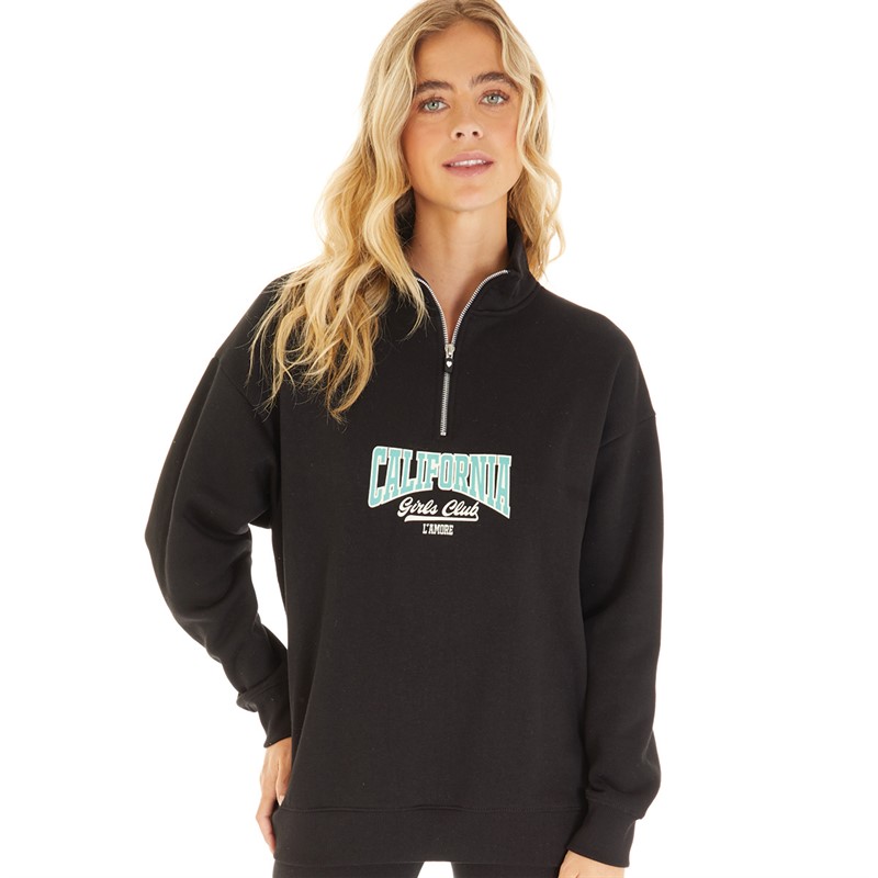 L'amore Couture Womens Club Zip Neck Sweatshirt Black