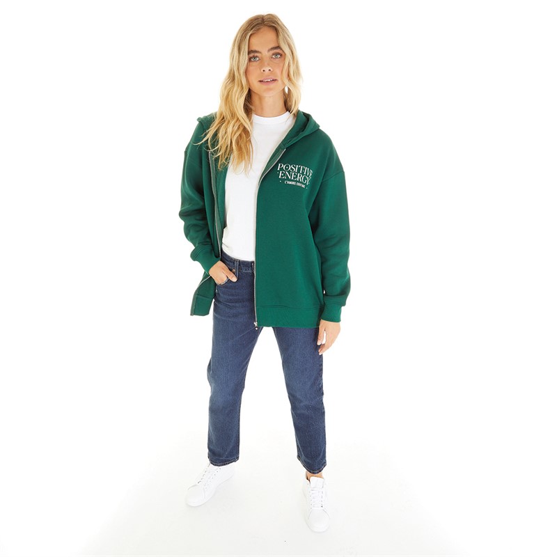 L'amore Couture Womens Lamore Couture Good Vibes Zip Thru Hoodie Forest Green