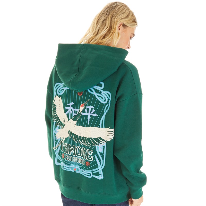 L'amore Couture Womens Lamore Couture Stork Oversized Hoodie Dark Green