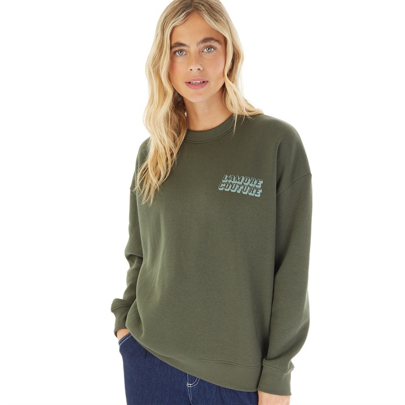 L'amore Couture Womens Disco Oversized Sweatshirt Khaki