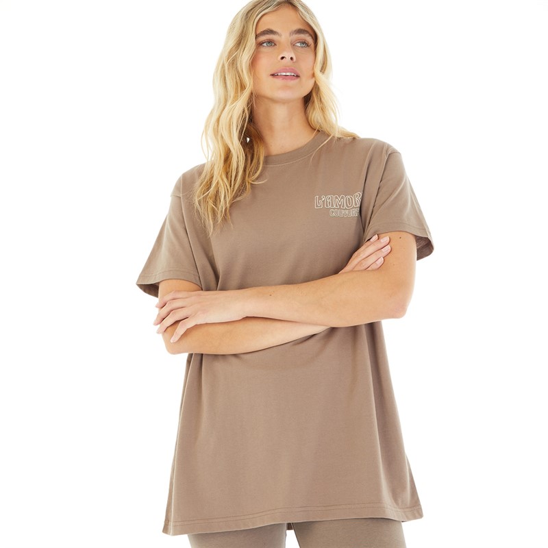 L'amore Couture Womens Calm Oversized T-Shirt Brown