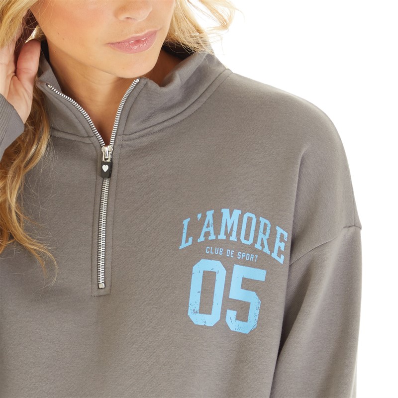 L'amore Couture Womens Lamore Couture 05 Zip Neck Sweatshirt Charcoal