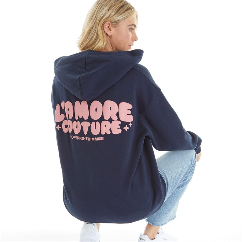 L'amore Couture Womens Leisure Oversized Hoodie Navy