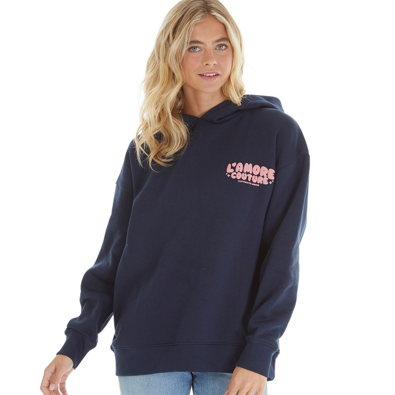 L'amore Couture Womens Leisure Oversized Hoodie Navy