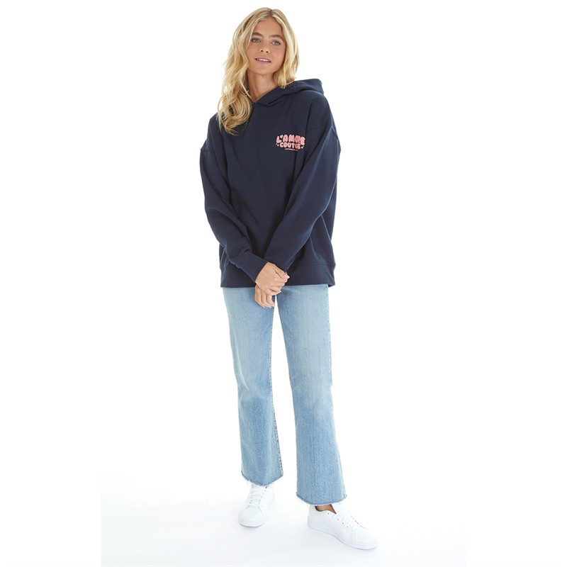 L'amore Couture Womens Leisure Oversized Hoodie Navy