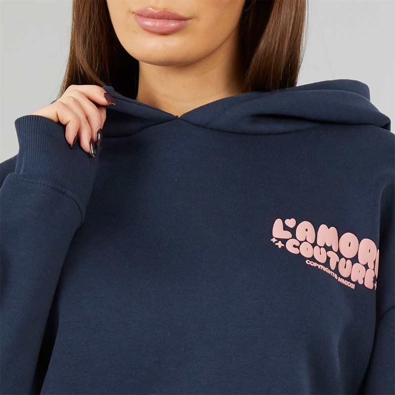 L'amore Couture Womens Leisure Oversized Hoodie Navy