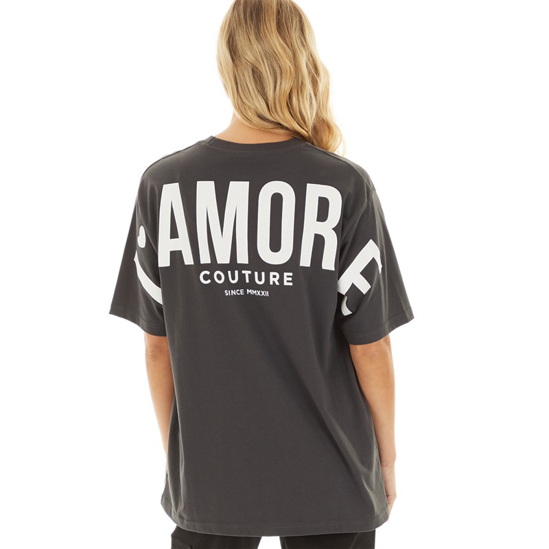 L'amore Couture Womens Ryleigh T-Shirt Charcoal